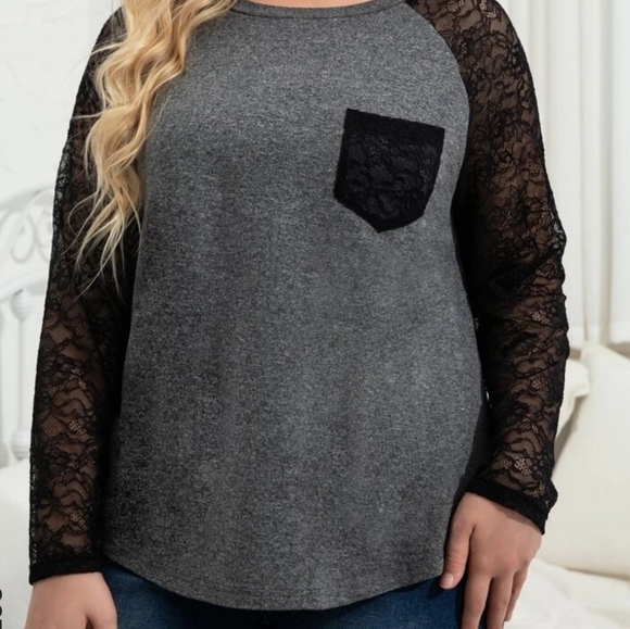 Contrast Lace Raglan Sleeve Tee 